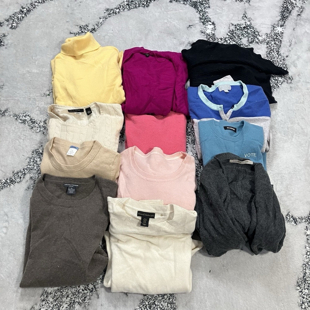 12 Pc 100% Cashmere Sweater Craft Lot Repair Upcycle Felting Fabric Project DIY
